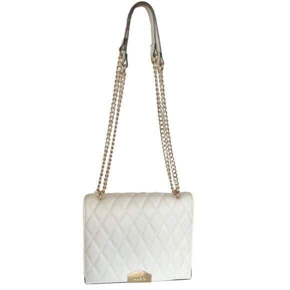 ALDO White Quilted Magnetic Flap Handbag,  Chain Strap Crossbody Bag, ALDO Bag - Picture 8 of 10